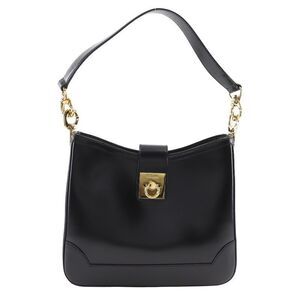 Celine Logo Vintage Calf Black Women's Shoulder Bag